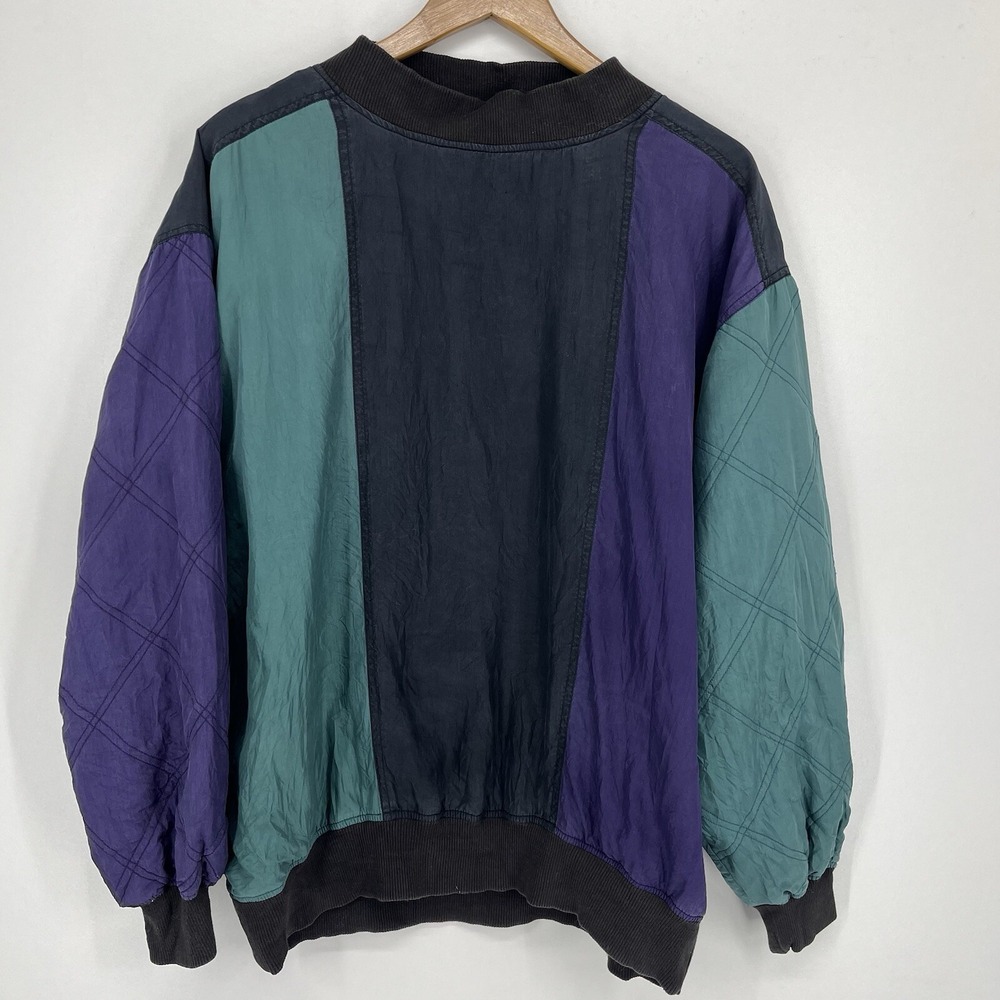 Bachrach Vintage Mens Large Silk Colorblock Quilted Sleeve Mock Neck Pullover